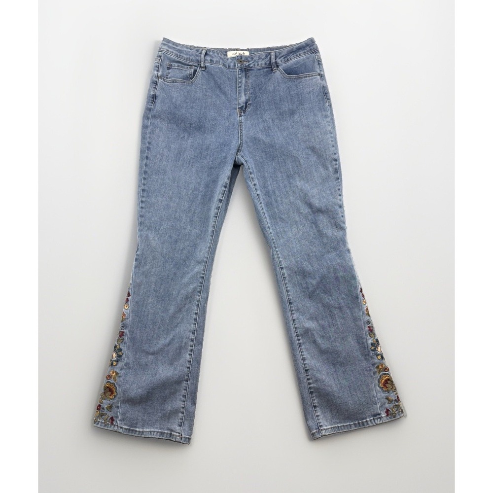 Charlie B Bootcut Flower Embroidered Jeans Women's Size 16 Light Wash Denim